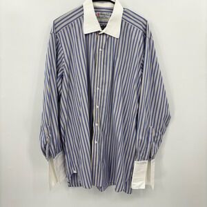 Turnbull Asser‎ London Men's Blue Stripe Dress Shirt French Cuff 17 1/2 44cm